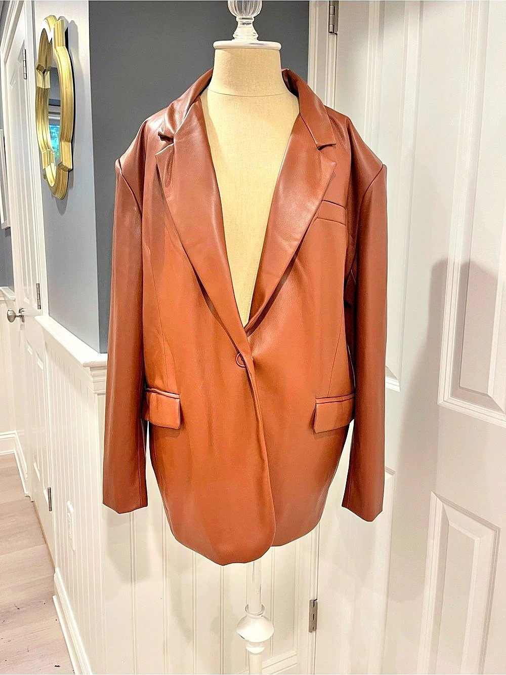 BlankNYC Brown Faux Leather Double-Breasted Blazer